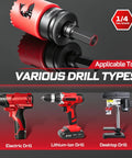 Half Inch HSS Bi Metal Hole Saw Kit With Shark Tooth Cutters For Wood Drywall PVC And Thin Metal Drilling Heavy Duty Tool, compatible with electric and lithium-ion drills.