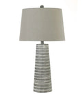 Cozy Grey Resin Table Lamp With 28 Inch Height Easy On Off Switch And Linen Decorator Shade In Soft Grey For Modern Home Lighting