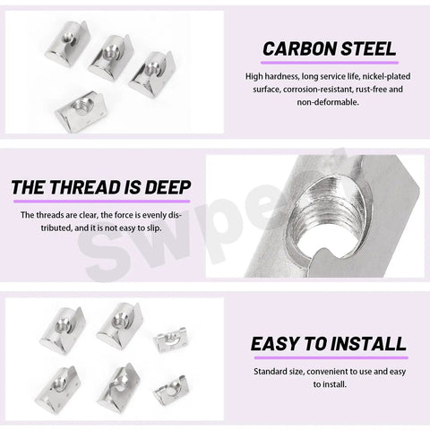40 Piece 4040 T Slot Nut Set M4 M5 M6 M8 Nickel Plated Roll In Spring Nuts With Sheets For 4040 Aluminum Profiles Assortment