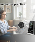 Digital LCD Metronome For Piano Guitar Drums Violin Ukulele Practice With Adjustable Tempo And Beat, shown next to piano player.