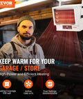 Cranks Out 5000W Garage And Workshop Heater With Remote, Digital Control, wall-mounted heater with red fan forced heat