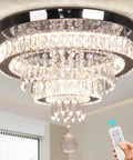 Dimmable 15.7 Inch Crystal Ceiling Light With Remote, Two Ring LED Flush Mount Chandelier, Built In LED, shining crystals