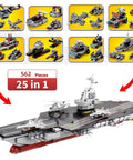 8 In 1 WW2 Aircraft Carrier Building Set With Helicopter And Boat Epic Naval Battleship Toy That Converts Into 25 Warship Models 562 Pieces