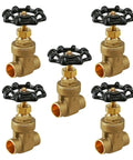 Five Heavy Duty 1/2 Inch Gate Valves With Sweat Connection In Cast Brass Lead Free Dezincification Resistant Corrosion Resistant