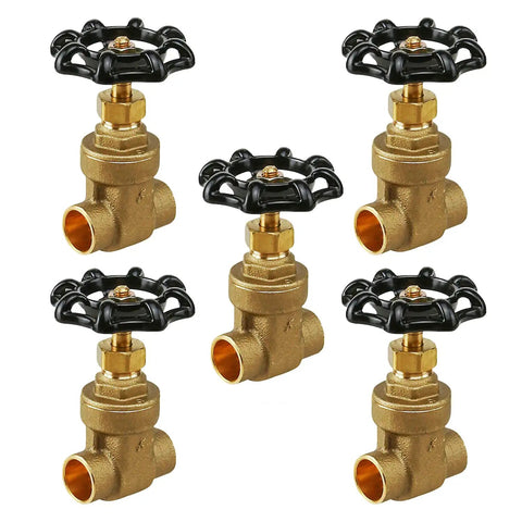 Five Heavy Duty 1/2 Inch Gate Valves With Sweat Connection In Cast Brass Lead Free Dezincification Resistant Corrosion Resistant