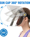Woman wearing Sun Visor Hat With UPF 50+ UV Protection For Hiking Golf Tennis And Outdoors, PC Lens Shield, adjustable strap
