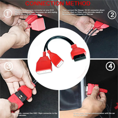 Connection steps for 16 Plus 32 Pin Bypass Cable for Nissan Sylphy B18 Connector Gateway Adapter Key Without Password