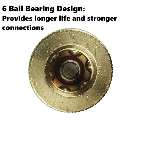 Close-up of 6-ball brass coupler from 5 Way Air Manifold with 1/4 Inch Industrial 6-Ball Brass Couplers, high corrosion resistance.