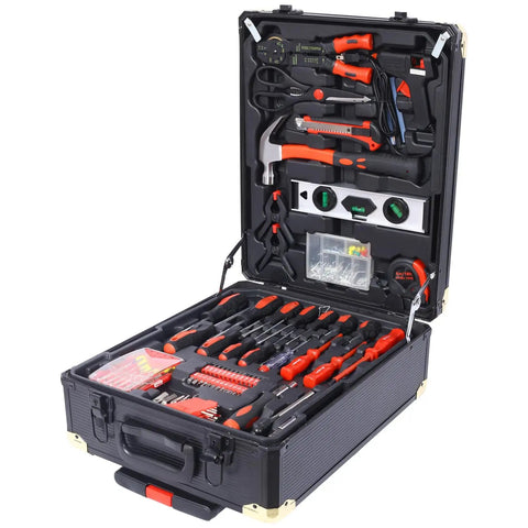 969 Piece Home Repair Tool Set Kit With Rolling Toolbox and Four Drawers Includes Pliers Wrenches Screwdrivers and Utility Tools