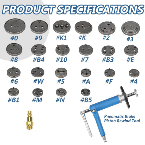 Brake Caliper Wind Back Tool Kit For Cars And Trucks DIY Friendly 24 Piece Air Disc Brake Piston Compression Set components