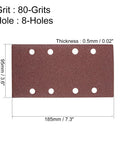Boss Level 80 Grit Sanding Sheets Hook And Loop Pads For One Third Sheet Sanders Eight Hole Aluminum Oxide Paper showing dimensions 185x95mm.