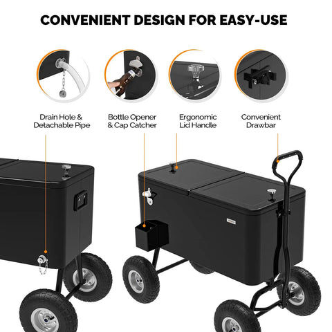 80 Quart Rolling Cooler Wagon With Long Handle And 10 Inch Wheels For Beach Patio Party Beers And Beverages On The Go Portable Ice Chest Keeps Drinks Cold For Hours With Easy Roll Mobility And Weatherproof Design