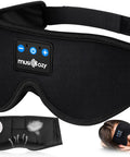 Wireless Sleep Headphones With Sleep Mask Headband And Earbuds, Bluetooth 5.4 For Side Sleepers, shown in black with controls