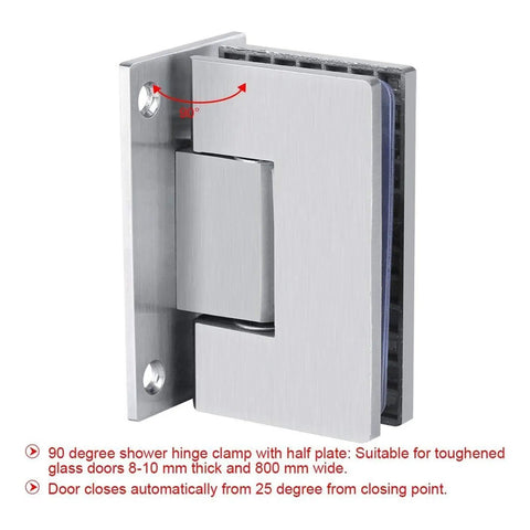 Soft Close Glass Shower Door Hinge Clip For 8-10mm Toughened Glass 90 Degree Frameless Stainless Steel Wall Bracket 1Pc