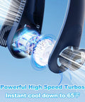 Close-up of Neck Fan With LED Display And Hands Free Design, Five Speed Bladeless Personal Cooler, highlighting internal turbines.