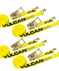 Ratchet Straps With Wire J Hooks, 2In x 15Ft, Four Pack, Classic Yellow Webbing, 3,300 Lbs Safe Working Load, UV And Cut Resistant