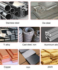 Various metal materials including stainless steel, die steel, Ti alloy, cast steel, iron, copper, and aluminum for industrial use.