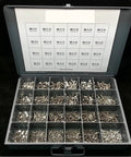 Stainless Steel Flat Head Allen Socket Cap Screws Assortment Kit 1600 Pieces in open case with labeled compartments