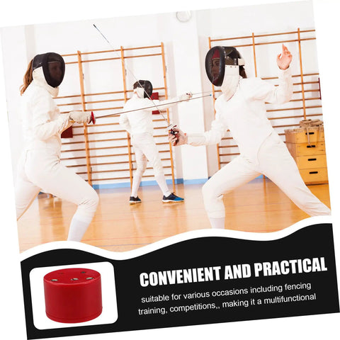 Fencers sparring with épée alongside Pro Grade Fencing Gear Testing Sensor And Electric Testing Station for high precision checks.