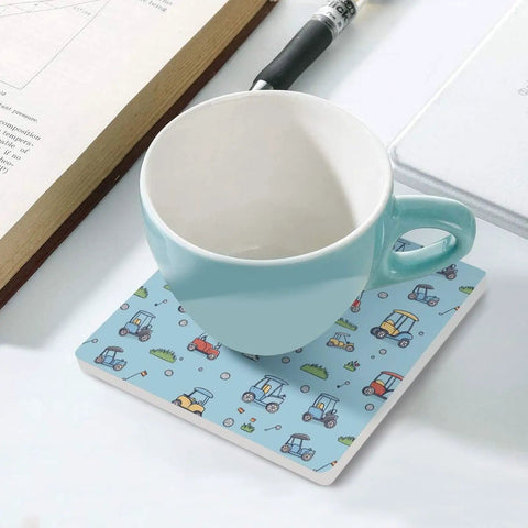 Solid Grip Square Ceramic Drink Coasters With Non Slip Cork Base Waterproof Design To Keep Surfaces Fresh And Dry Real Deal Quality For Home Bars And Coffee Tables with coffee cup on patterned coaster.