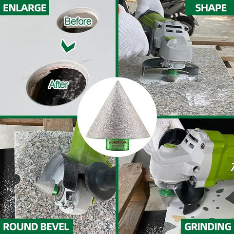 Heavy Duty 2 Inch Diamond Cone Tile Bit Countersink Drill For Angle Grinders, used to bevel and smooth wooden and stone surfaces.