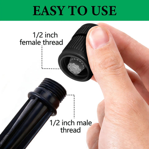 Game Changing 32 Pack Mushroom Bubblers Irrigation Heads With Smooth Adjustment Flow Control Valve Black Sprinkler Emitters close-up of threaded connection