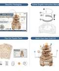 3D Wooden Orrery Solar System Puzzle Kit for Adults, Huge Planet Model With 8 Orbiting Planets, Mechanical Gear Building Toy, Easy Assembly, Epic Gift for Science Lovers and STEM Fans, with box and parts