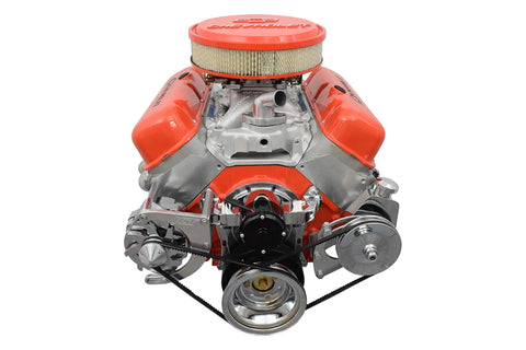 Front view of Beefy Big Block Chevy BBC Alternator And Power Steering Pump Bracket Kit For Electric Water Pump With Included Alternator