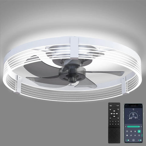 Low Profile Ceiling Fan With Lights And Remote Dope Modern Flush Mount LED Stepless Dimmable Fixture With Reversible Blades Six Speed Settings