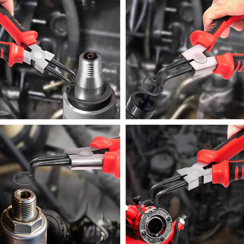 4 Piece Snap Ring Pliers Set For Internal And External Retaining Rings, 7 Inch Heavy Duty Circlip Pliers In Use