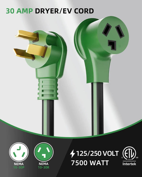 Straightforward Heavy Duty 30 Amp Ev Extension Cord That Juices Up Your Level 2 Charger Or Dryer Outlet Without Breaking A Sweat, 10 Foot Nema 10-30 Plug To Socket, Waterproof 10 Gauge Copper, EtL Approved