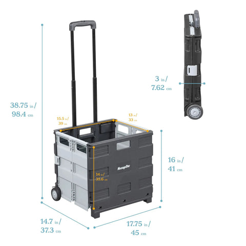 Collapsible Rolling Storage Cart On Wheels For Home Office Classroom Use Mobile Organizer With Retractable Handle dimensions