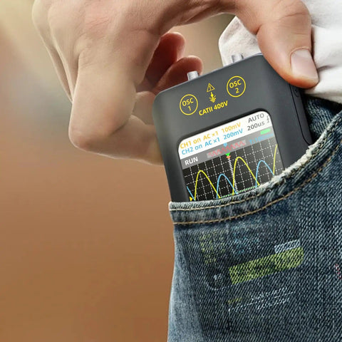 On-The-Go Handheld Oscilloscope With 3.98 Inch Touchscreen Dual Channel 50MHz Bandwidth And Signal Generator, 250MSa/s, pocket-sized.