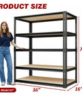 Heavy Duty 5 Tier Adjustable Garage Shelving Rack With Steel Construction And MDF Boards 2400 Lbs Capacity Ultra Sturdy Garage Storage Shelf System For Tools Parts And More. 36x16x72 in size