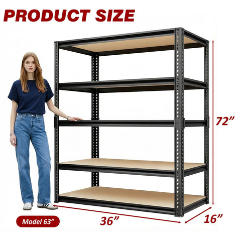 Heavy Duty 5 Tier Adjustable Garage Shelving Rack With Steel Construction And MDF Boards 2400 Lbs Capacity Ultra Sturdy Garage Storage Shelf System For Tools Parts And More. 36x16x72 in size