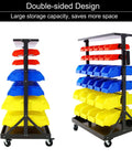 Six Tier Rolling Bin Storage Rack With Sixty Color Coded Bins On Smooth Wheels Dual Sided Parts Organizer With Top Tray