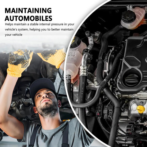 Mechanic inspecting engine with Six Piece Five Foot Silicone Vacuum Hose Kit For Your Ride, Includes Sixty Four Connectors, Hoses In One Eighth Inch, Five Thirty Seconds Inch, Three Sixteenths Inch, One Quarter Inch, Five Sixteenths Inch, And Three Eighths Inch ID, 100 PSI Auto Vacuum installed