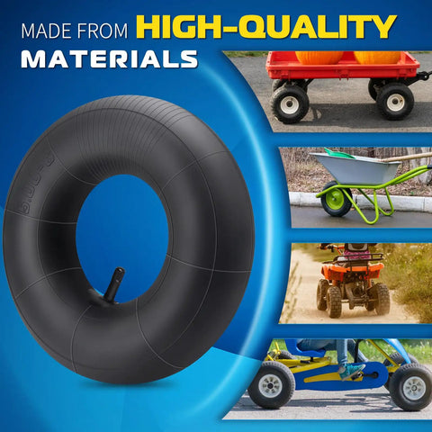 13 By 5.00-6 Inner Tube With TR-13 Straight Valve for lawn mowers, wheelbarrows, hand trucks, and go karts on blue background