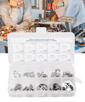 120 Piece E Clips Assortment Kit Heat Treated External Retaining Clips Stainless Steel Snap Rings 1.5mm to 10mm for Bearings and Gears in a Handy Organized Slot Case, open case