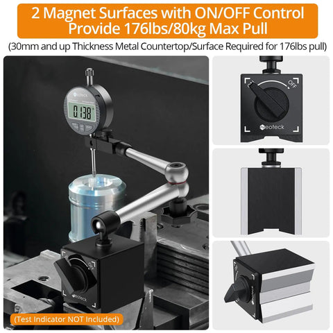 Magnetic Base Stand For Digital Dial Indicator Gauge With On Off Control Rugged Magnetic Holder 176 Lb Tensile Force installed