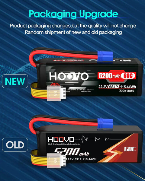 Beefy 6S 5200mAh 22.2V 60C LiPo Battery With EC5 Plug packaging upgrade new and old design comparison