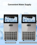 No Fuss Heavy Duty Countertop Ice Maker With Smart Led Panel And Hella Fast Freeze Cycle That Drops Forty Five Kilos Of Perfect Cubes Twenty Four Hours Flat Including Faucet Hookup And Scoop For Any Kitchen Or Bar Setup, showcasing convenient water supply connections.