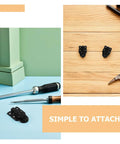 Vintage Iron Draw Latch Lock Set 4 Pcs Black Retro Cabinet Door Hardware With Quick Setup Stable Clasp And Spring Loaded Buckle For Wood Boxes on a workbench with tools.