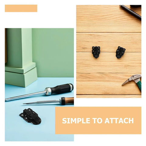 Vintage Iron Draw Latch Lock Set 4 Pcs Black Retro Cabinet Door Hardware With Quick Setup Stable Clasp And Spring Loaded Buckle For Wood Boxes on a workbench with tools.