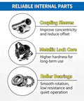 Close-up of internal parts including coupling sleeves, metallic lock core, and roller bearings for 110V Electric Drain Auger Machine.