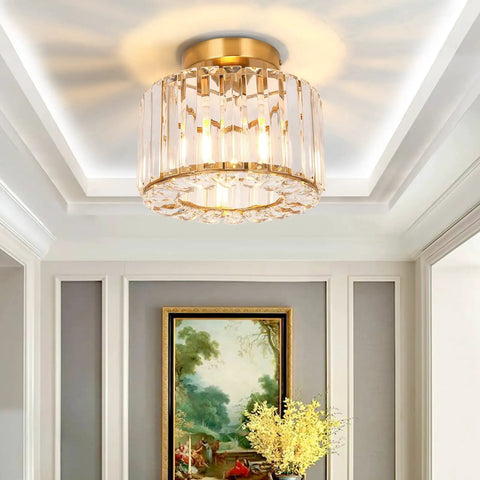Brass Semi Flush Ceiling Light Fixture Chandelier For Hallways Dining Rooms Foyers Living Rooms Bedrooms And Entryways Dope Modern Sparkle With Elegant Glass Reflection For A Luxe Everyday Glow