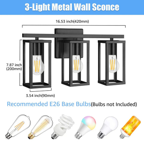 3 Light Farmhouse Vanity Light With Metal Cage In Black Anti Rust Wall Lamp For Bathroom Mirror Cabinet Kitchen Living Room And Bedroom Modern Industrial Style Lighting Fixture Dope