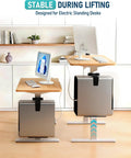 Heavy Duty Under Desk PC Mount With No Drill Clamps Keeps CPU Secure Like A Champ, shown with modern standing desk.