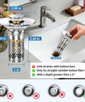 Built To Last Pop Up Bathroom Sink Stopper With Removable Strainer Filter Hair Catcher Solid Brass Drain Assembly No Sweat Replacement For Home Vanities Two Pack displayed in a modern sink.