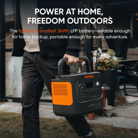 Man carrying Your Go To Portable Power Station 2000 Series 2042Wh LiFePO4 Backup Generator With 2200W Output USB C PD 100W